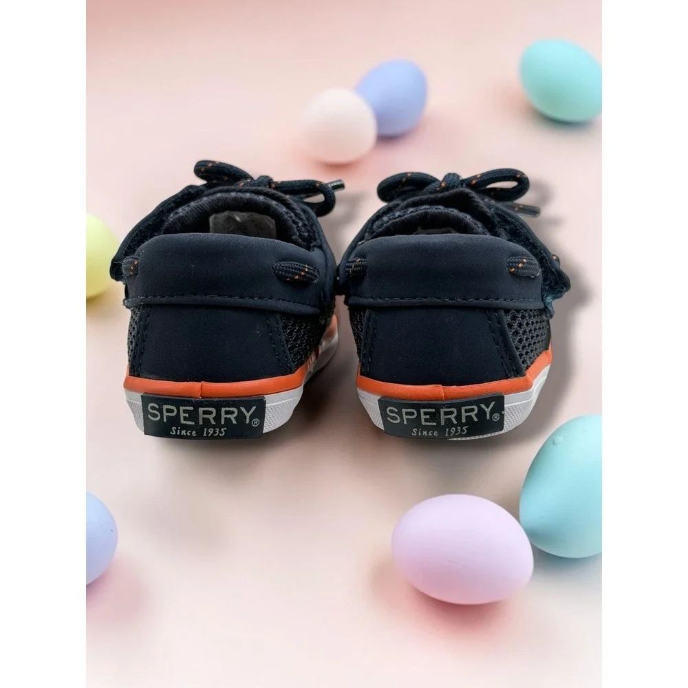 Sperry Top-Sider Toddler Navy Orange Mesh Boat Shoes Loafers Memory Foam